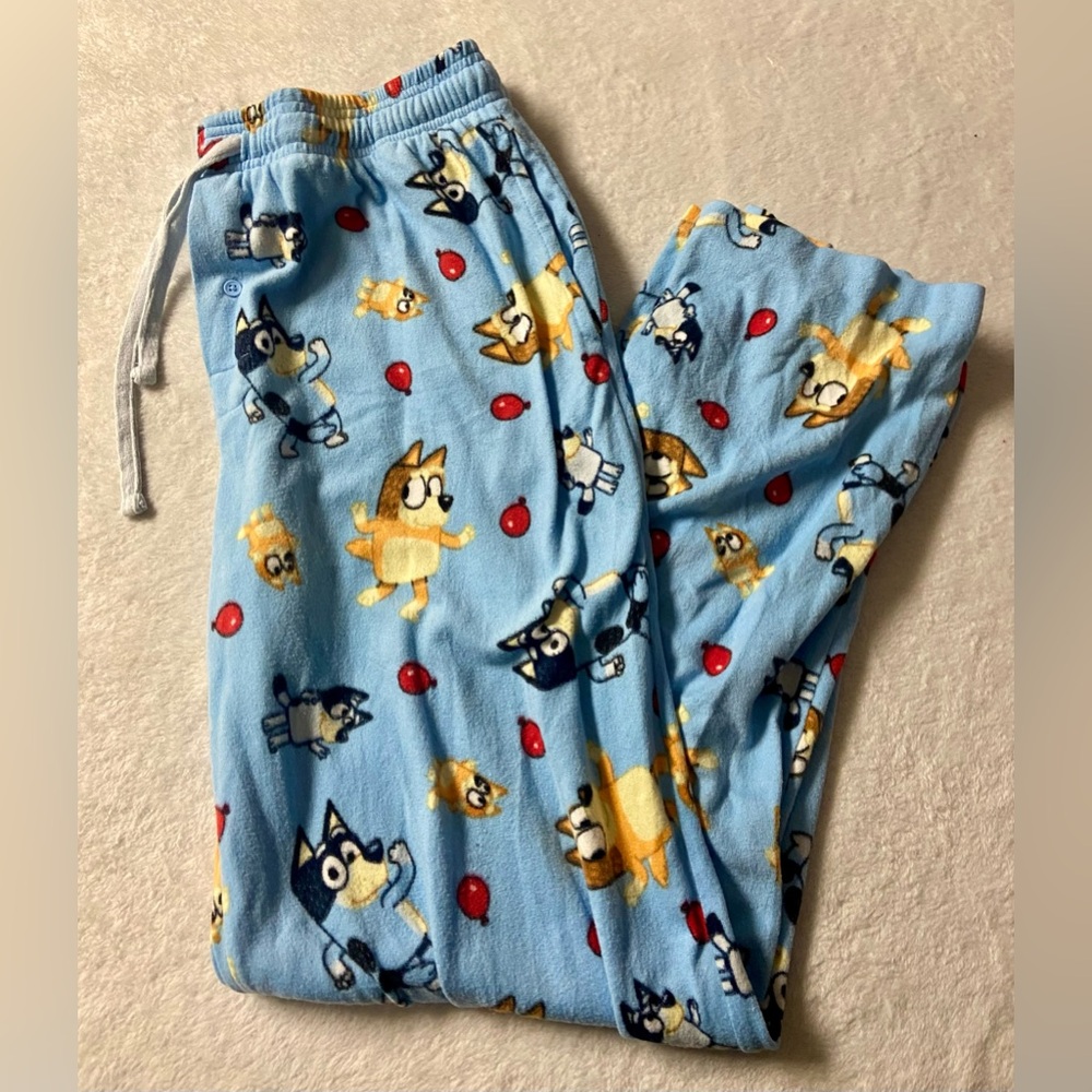 Light Blue Cartoon Fleece Jogger Pants - Unbranded